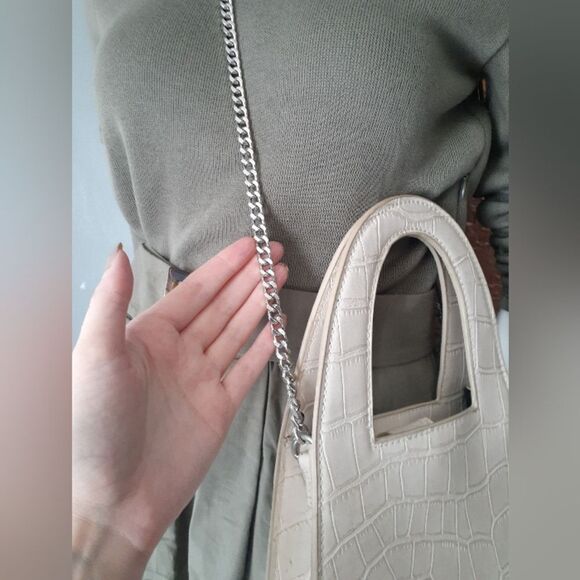 Zara Cream Faux Leather Croc-Embossed Women's Bag - Picture 3 of 14